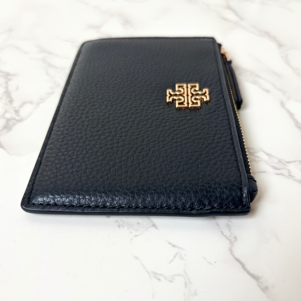 New Tory Burch Pebbled Leather Zip Card Case Wallet Black - Picture 5 of 7